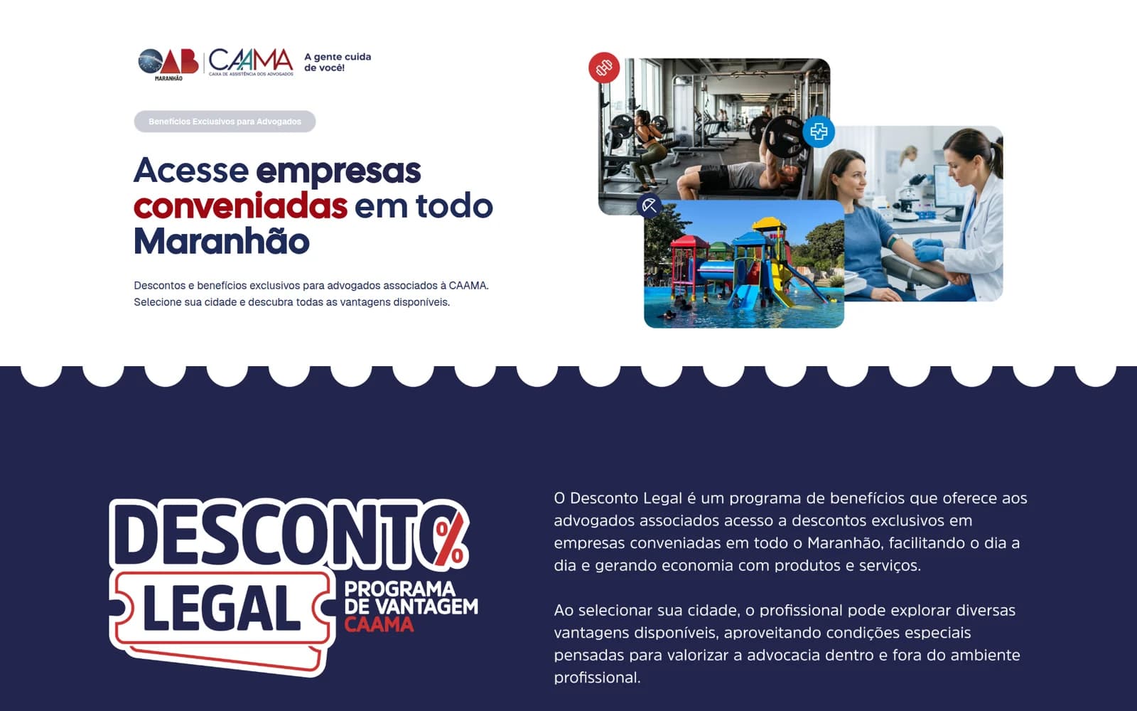 Página inicial do Desconto Legal com o programa de vantagens da CAAMA